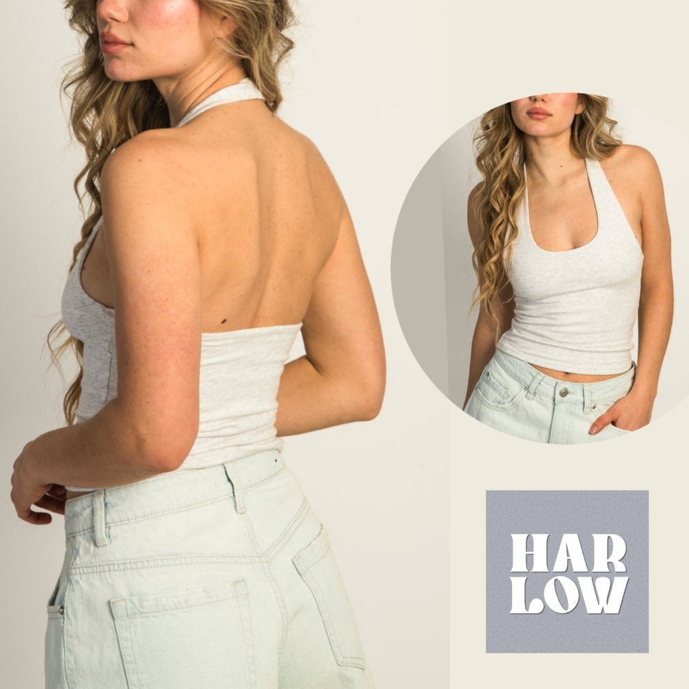 🟣 XS Harlow Dani Melange Cotton Blend Halter Top - Cloud